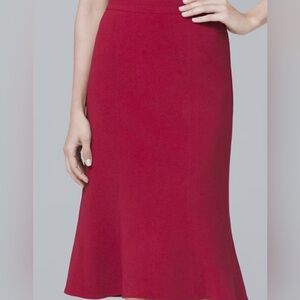 NWT White House Black Market Flounce Hem Pencil Skirt Empress Red Size 12